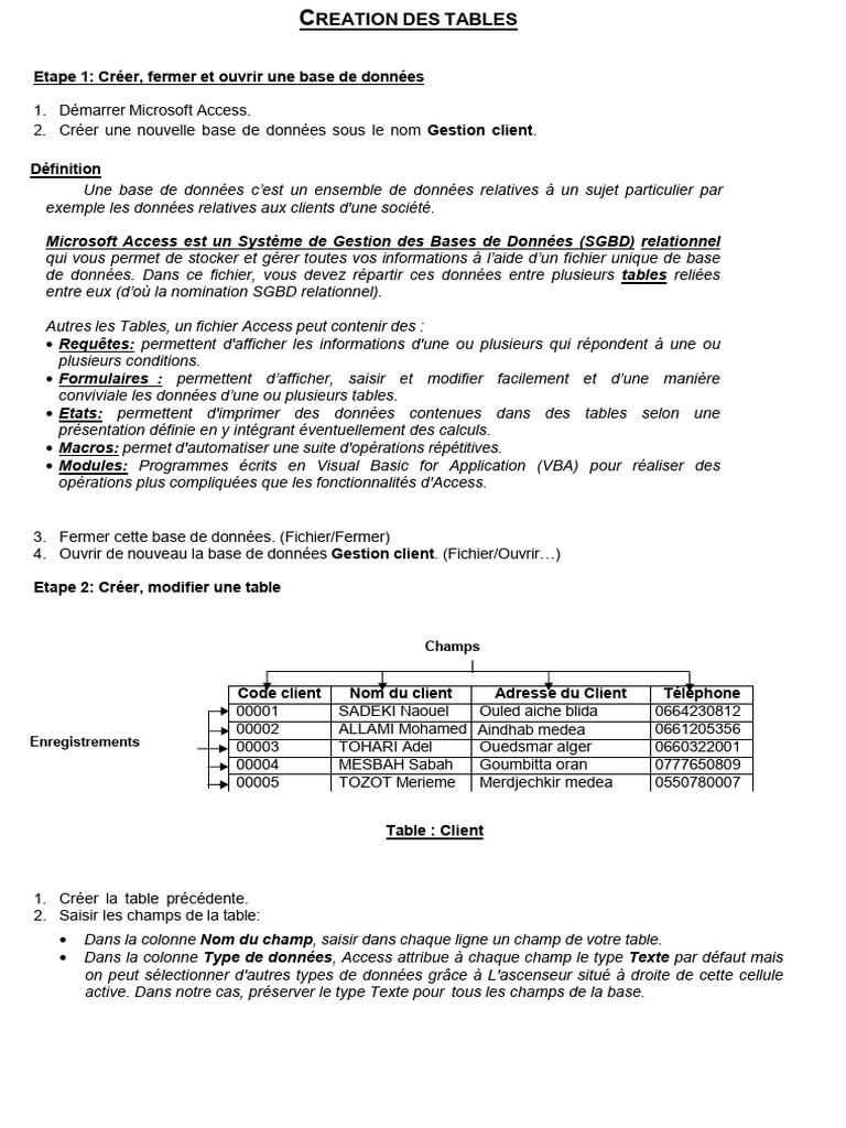 Création et gestion de tables Access | PDF | Microsoft Access ...