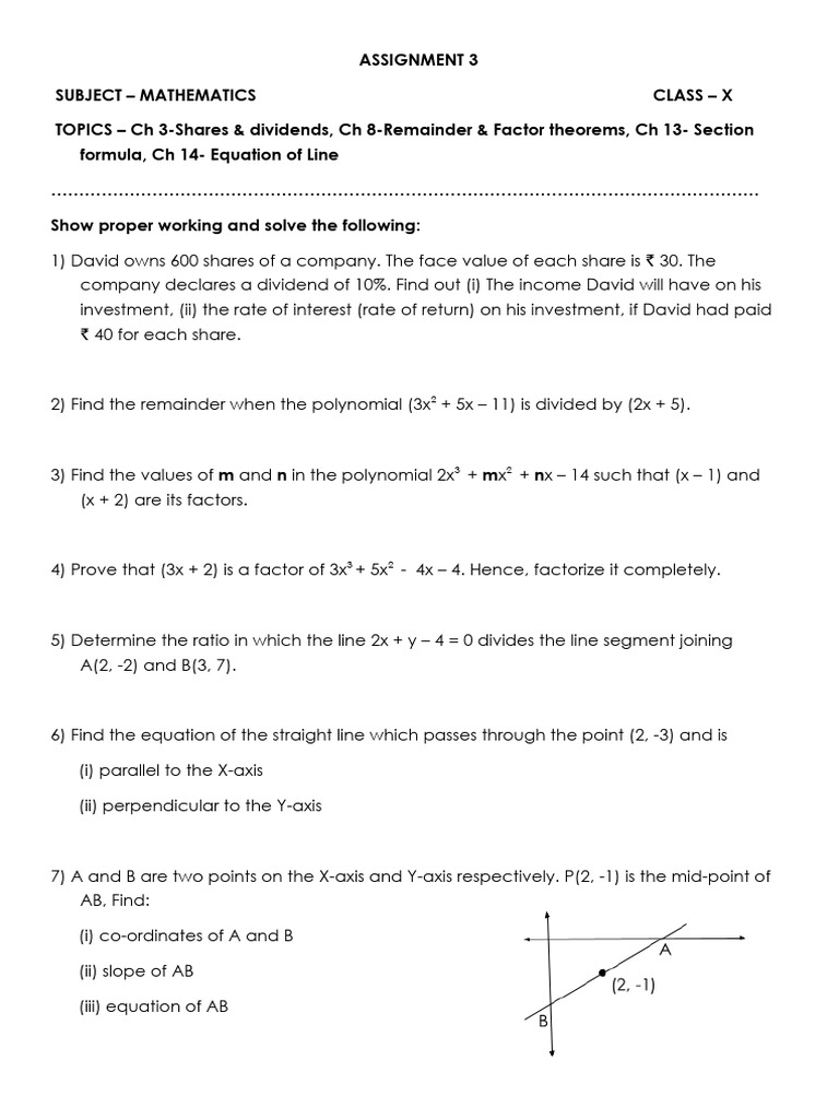 Assignment 3 (X) - Shares & Dividends, Remainder & Factor Theorem ...