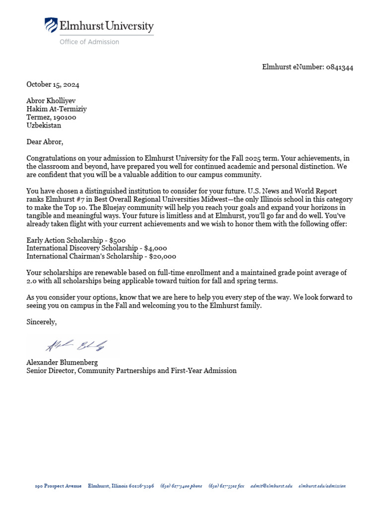 Emhurst University Decision Letter | PDF