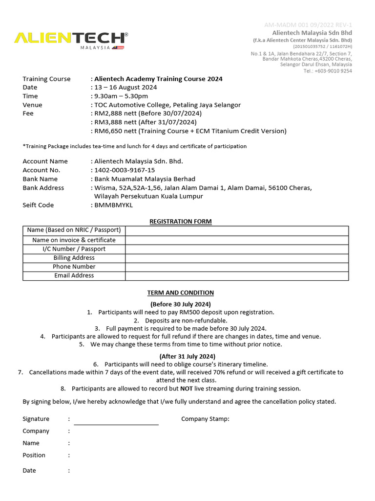 Training Course Malaysia Application Form 2024 | PDF
