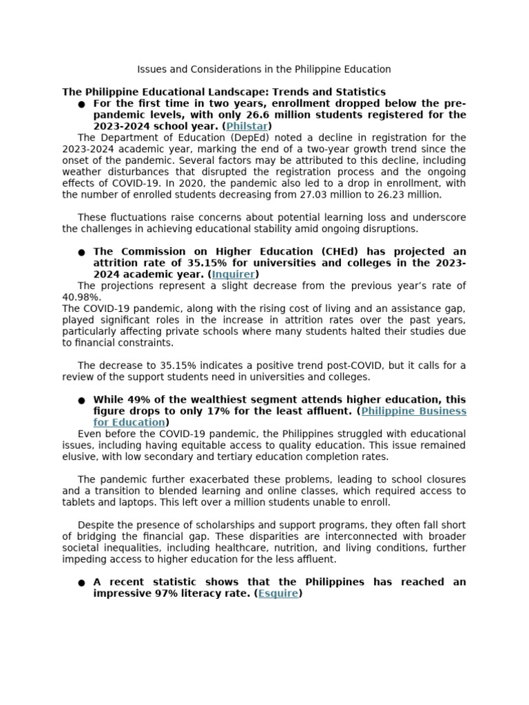 Current Challenges in Philippine Education | PDF | Cost Of Living ...