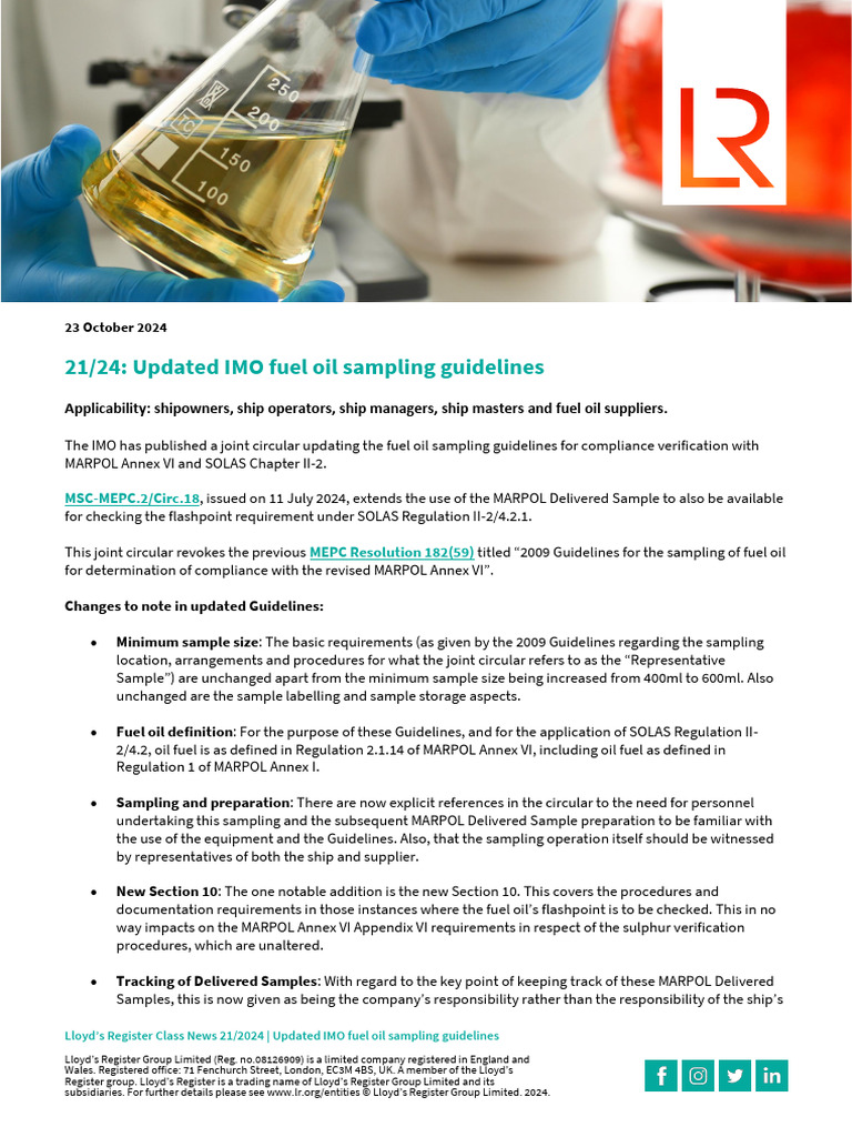 Updated IMO Fuel Oil Sampling Guidelines | PDF