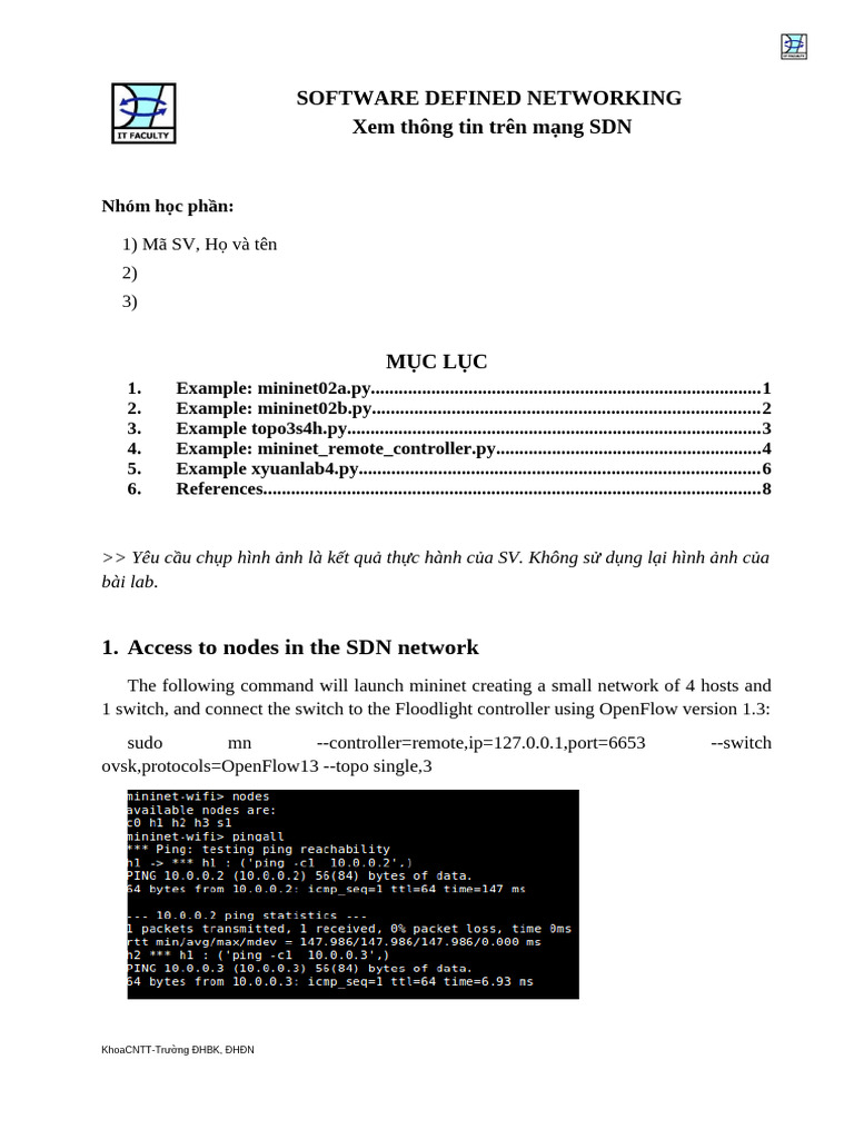 LabSDN Thiet Ke Mang Mininet Va Xem Thong Tin Tren Mang | PDF ...