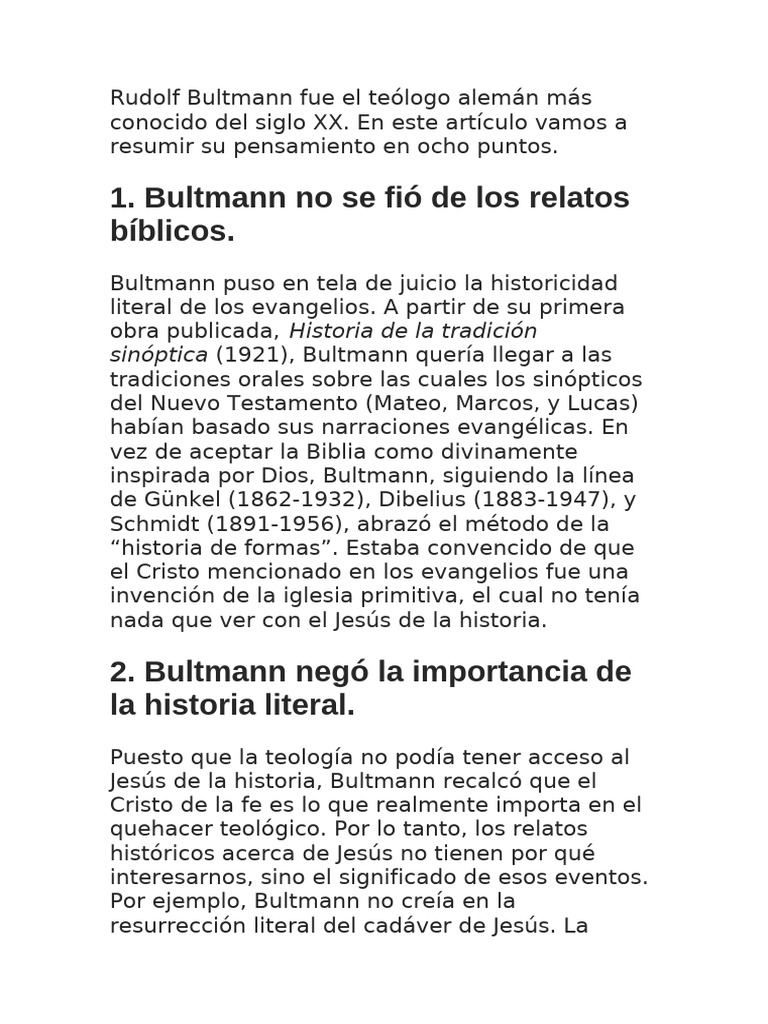 Pensamiento de Rudolf Bultmann | PDF | Jesús | Teología