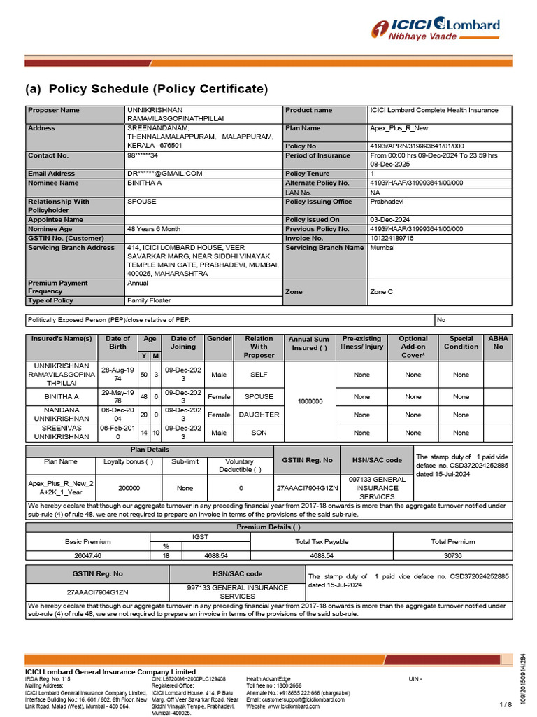 (A) Policy Schedule (Policy Certificate) : Policyallcoupon 5 5 4 4 ...