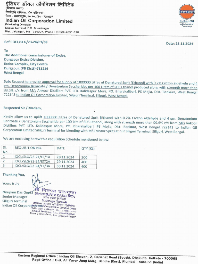 Request Approval For Procurement of 1000 KL Ethanol | PDF