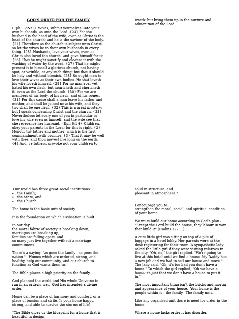 God's Divine Order for the Family PDF Jesus Religious Belief