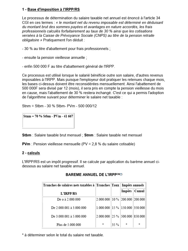 Base Calcul IRPP | PDF | Impôt sur le revenu | Salaires