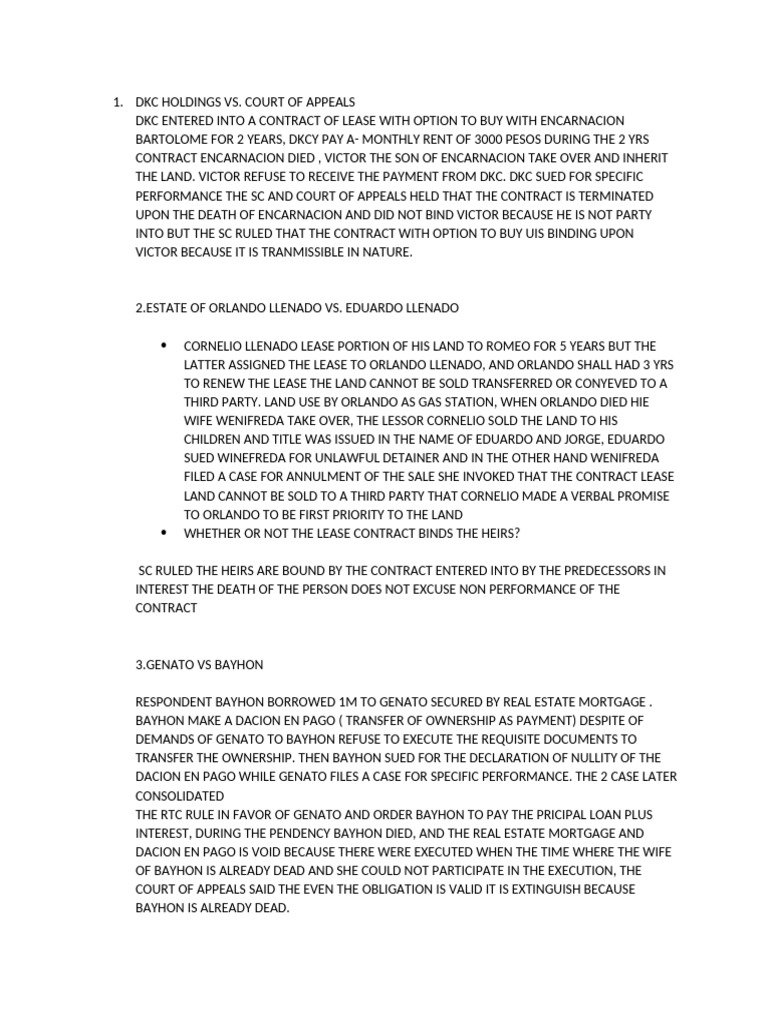 Legal Cases on Lease and Inheritance Issues | PDF | Lease | Foreclosure