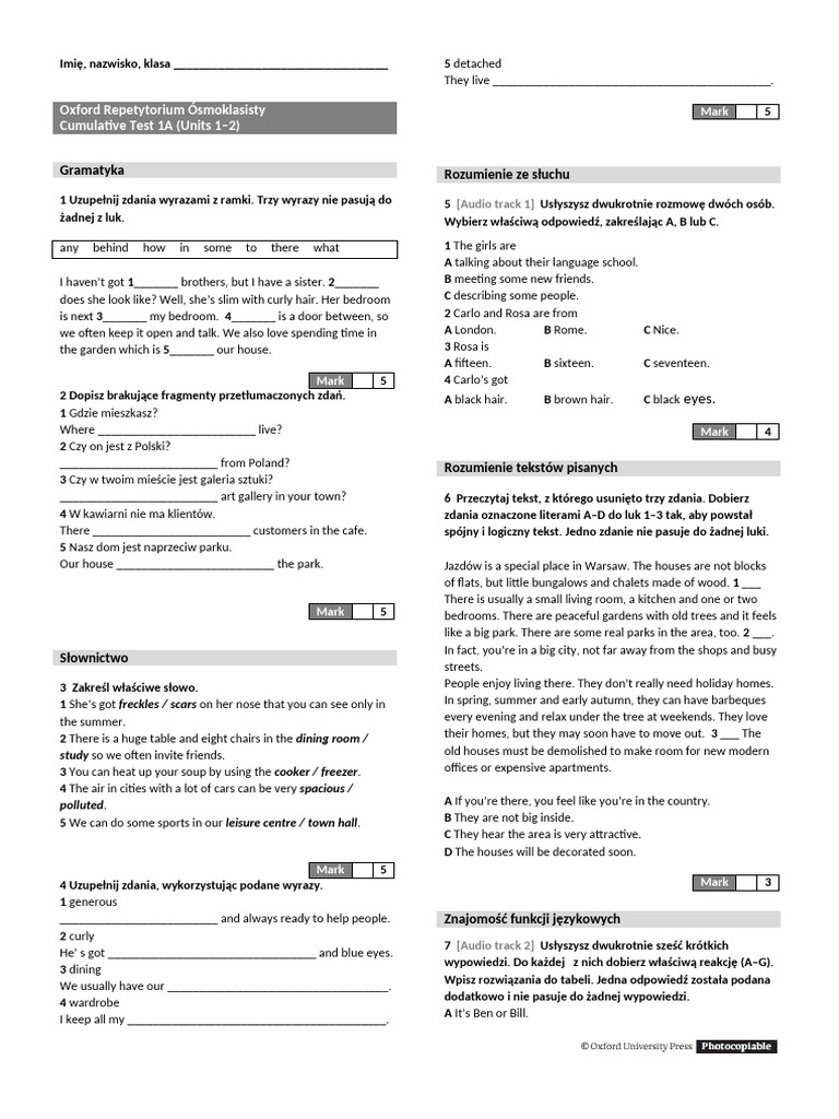 Cumulative Test 1 2 A | PDF