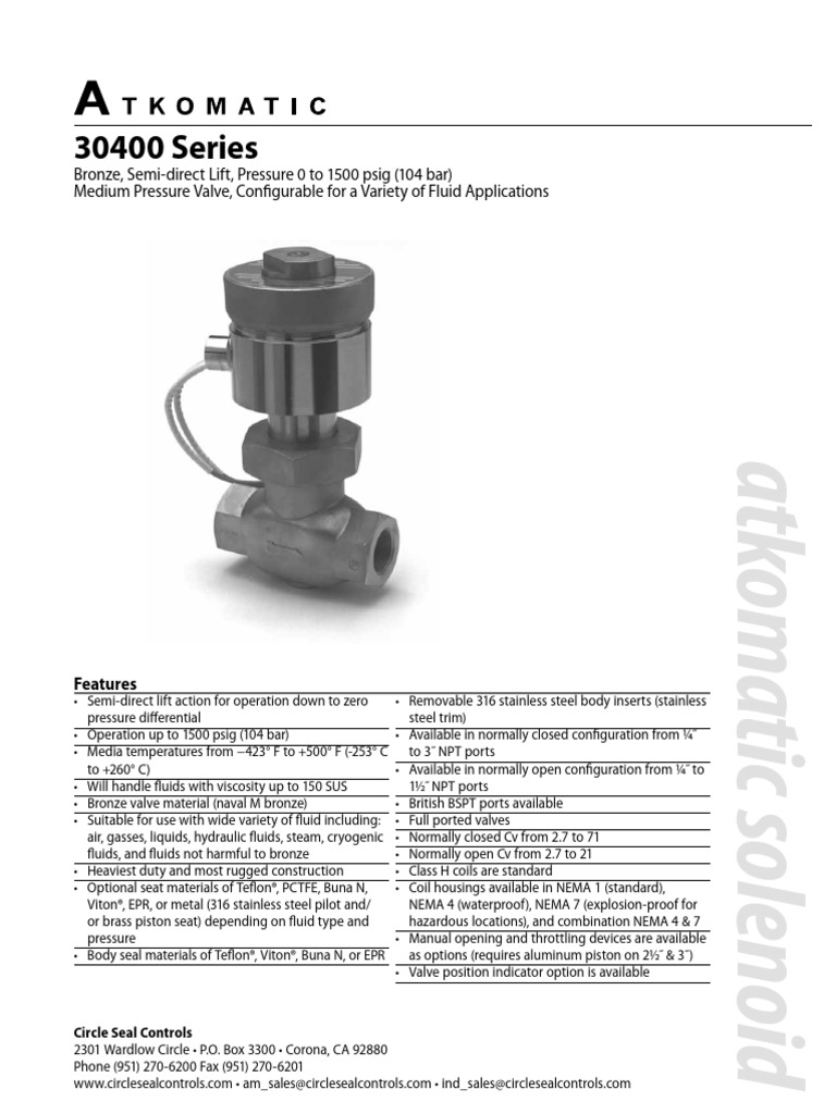 Series Atkomatic Solenoid Valve | PDF | Valve | Piston