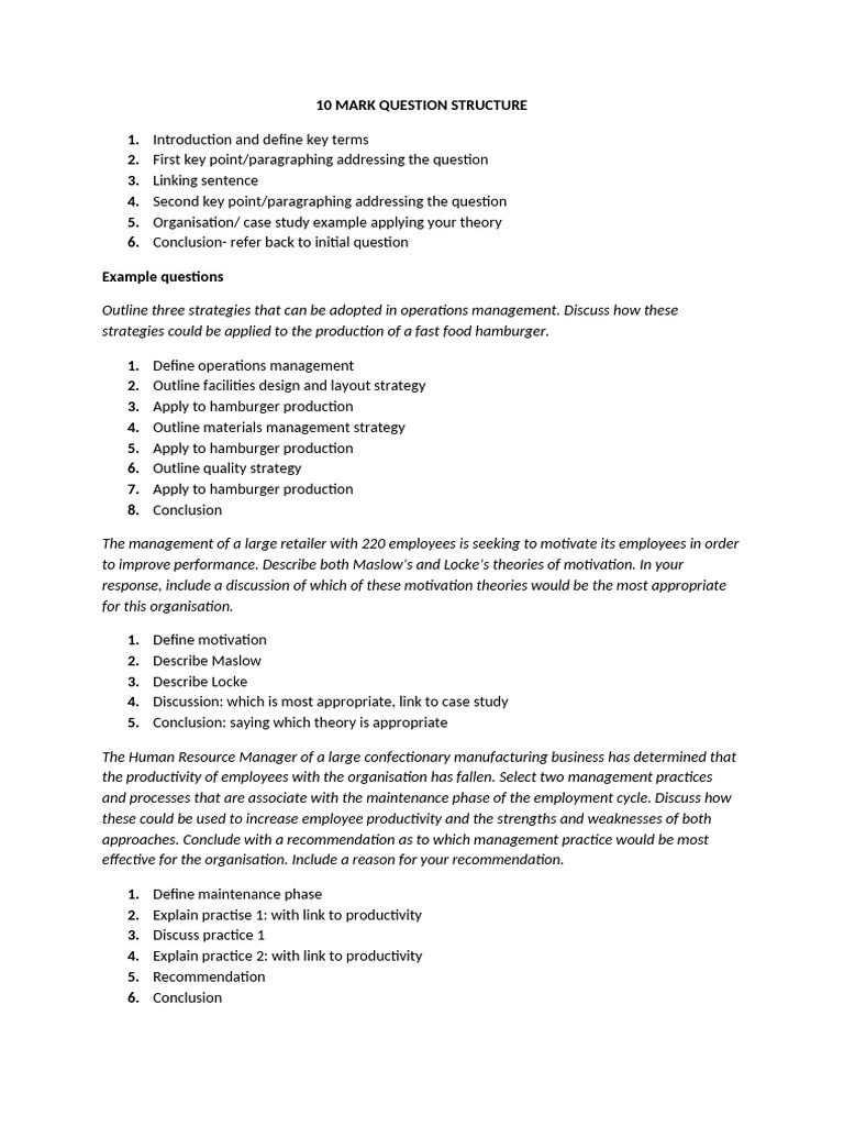 10 Mark Question Structure Guide | PDF | Motivation | Motivational