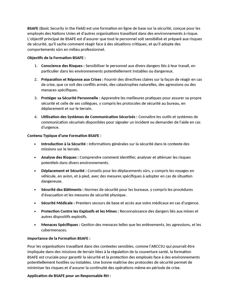 Formation BSAFE : Sécurité au Travail | PDF | Sécurité | Gestion des ...