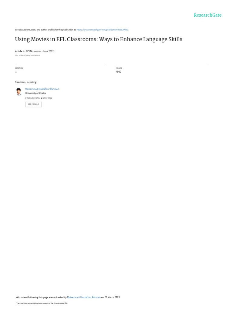 Enhance EFL Skills Using Movies | PDF | English As A Second Or Foreign ...