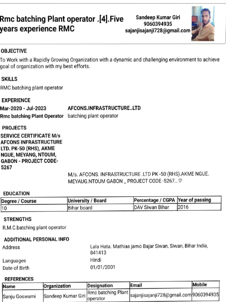 RMC Batching Plant Operator | PDF