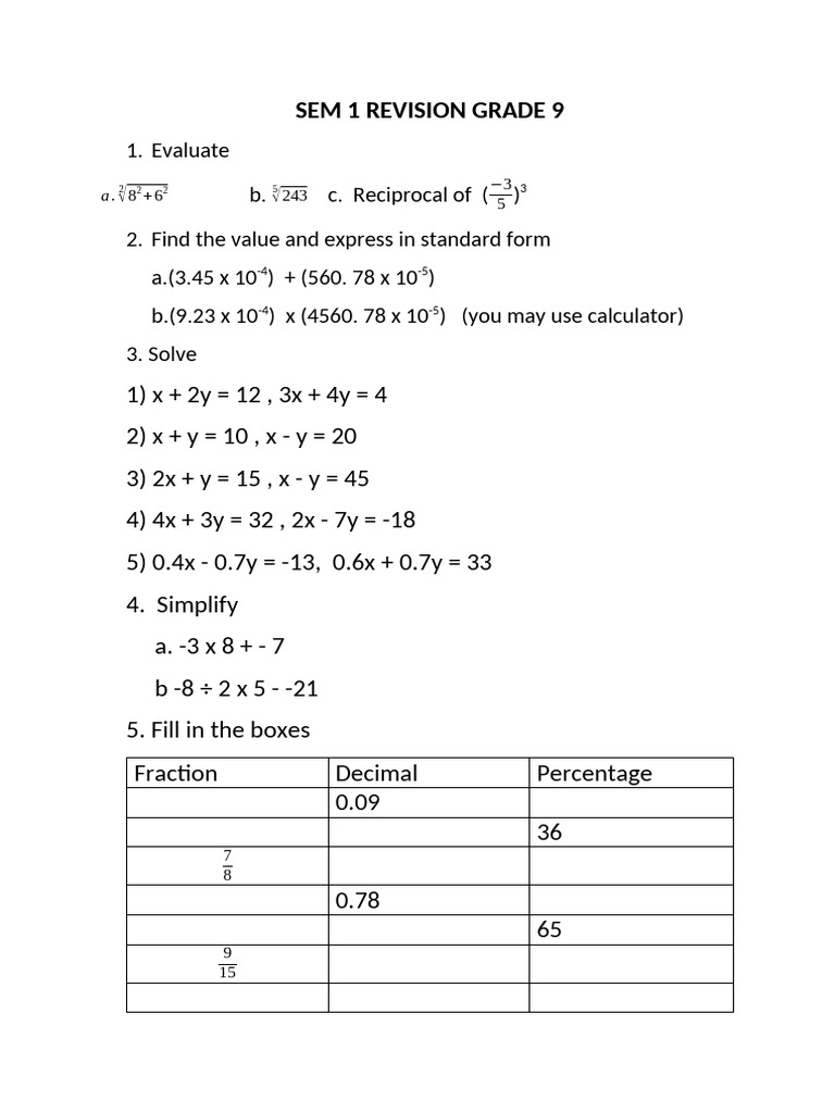 Sem 1 Grade 9 Rev 2 | PDF