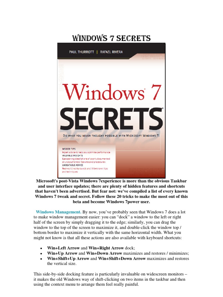 Windows 7 Secrets Operating System Families Software