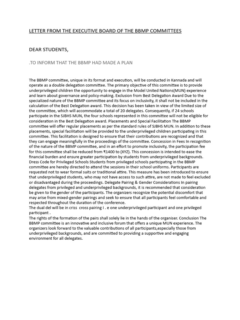Letter From The Executive Board of The BBMP Committees: To Inform That ...