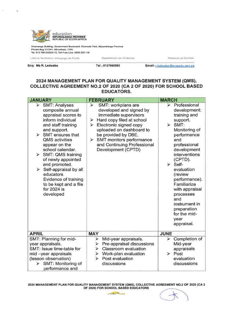 Qms Management Plan 2024 Signed | PDF