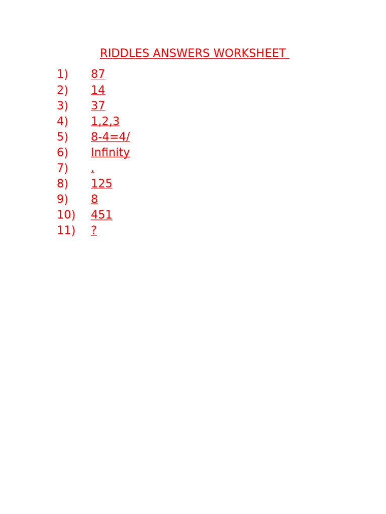 Riddles Answers Worksheet | PDF