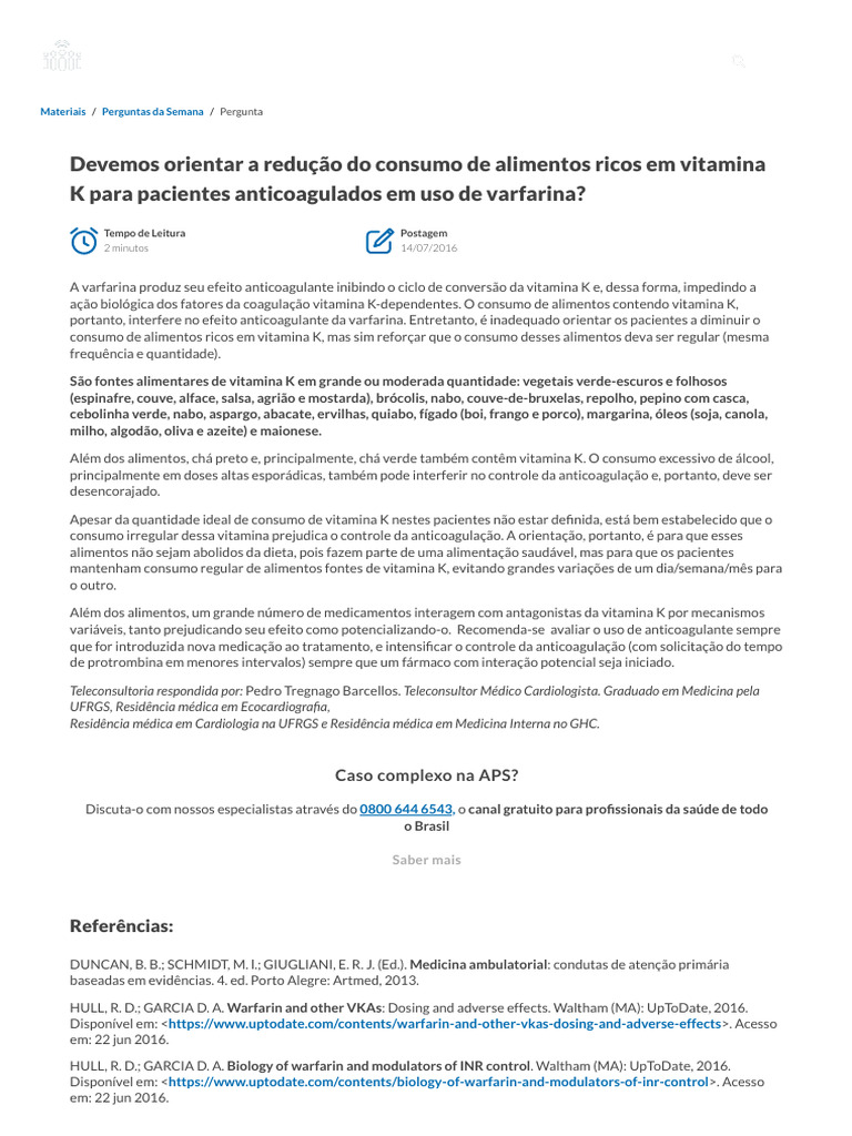 Alimentação e Varfarina: Vitamina K | PDF | Vitamina | Alimentos