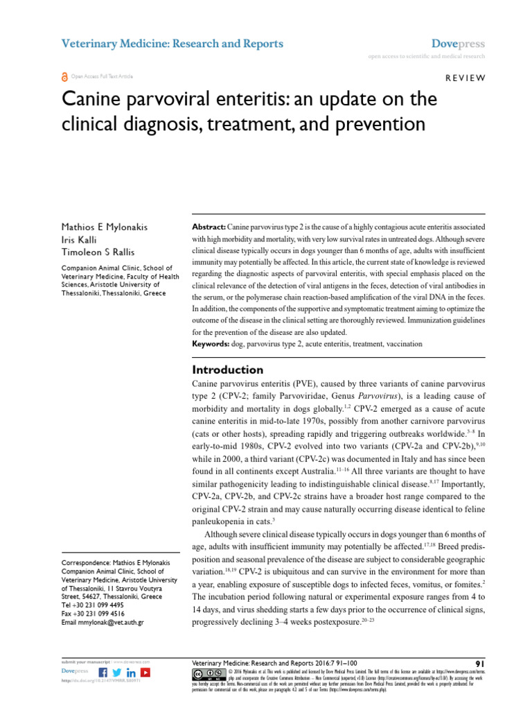 Canine Parvoviral Enteritis An Update On The Clini | PDF | Intravenous ...