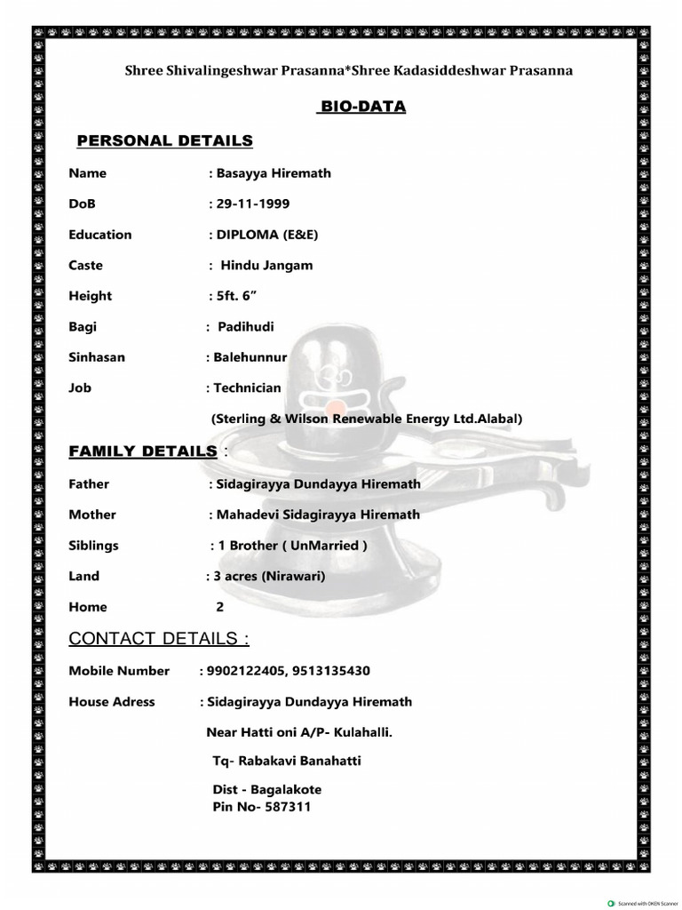 Basayya Hiremath Biodata | PDF