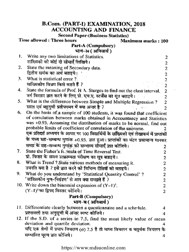 Bcom Part 1 Af Business Statistics p2 2018 | PDF