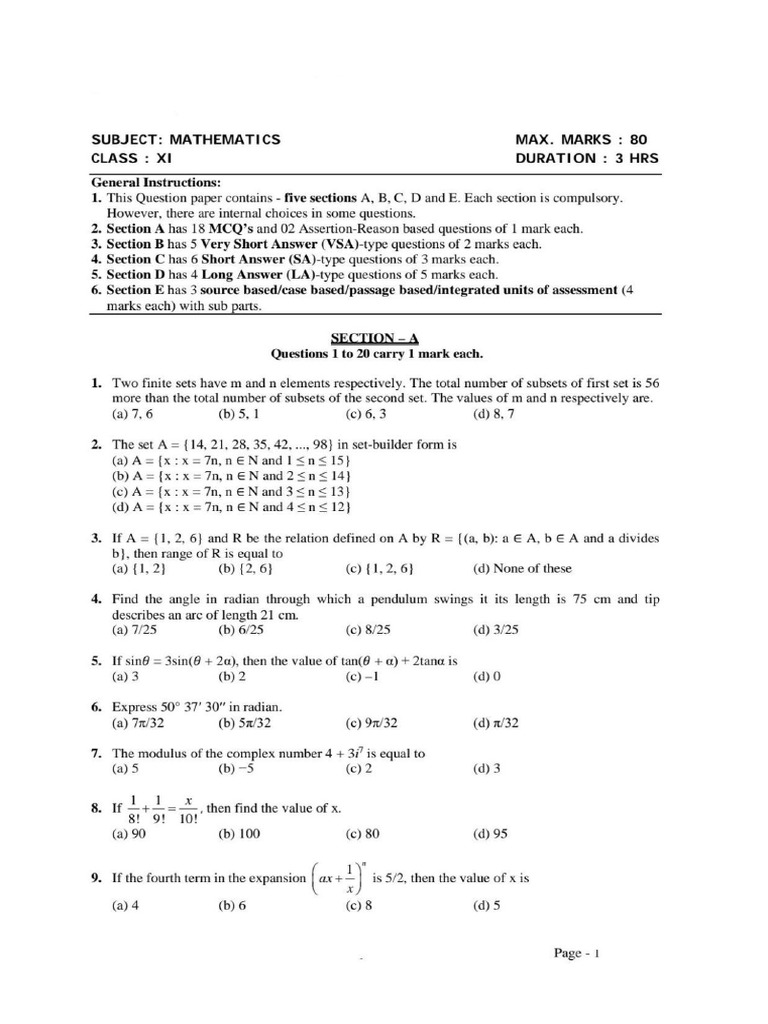 XI Annual Exam Paper1 | PDF