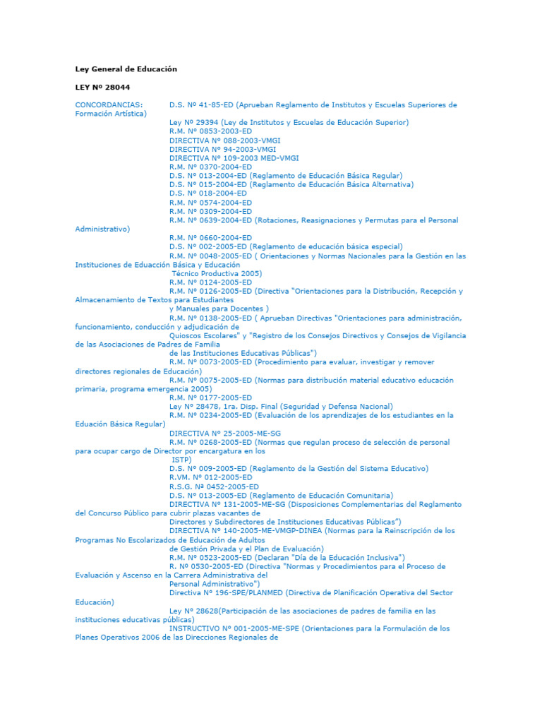 LEY GENERAL DE EDUCACIÓN N°28044 | PDF | Educación primaria | Escuelas