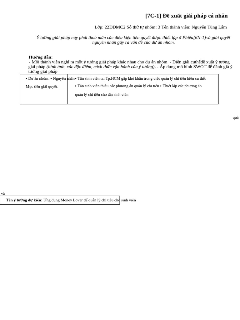 (7C-1) Đề xuất giải pháp cá nhân | PDF