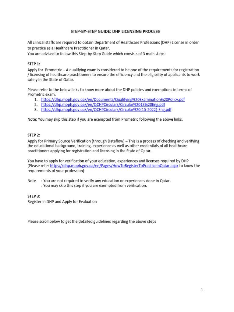 DHP Licensing Process for Healthcare Practitioners | PDF