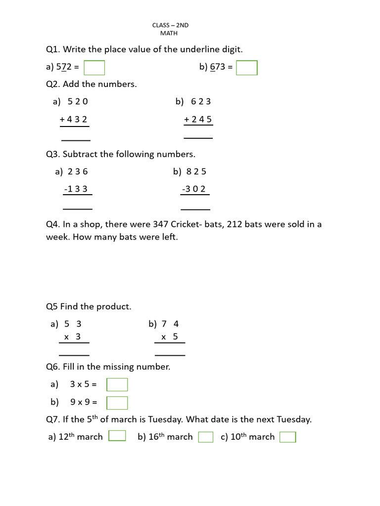 Math Class 2nd