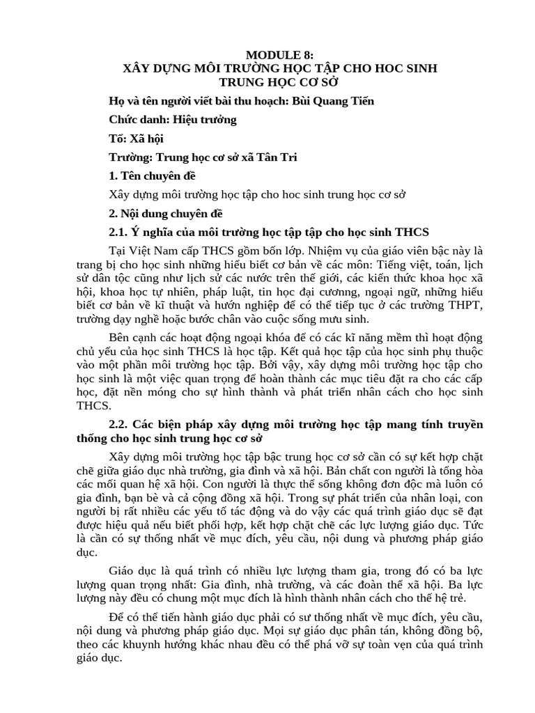 Tham Khao Bai Thu Hoach Module 6 CBQL Cap THCS | PDF