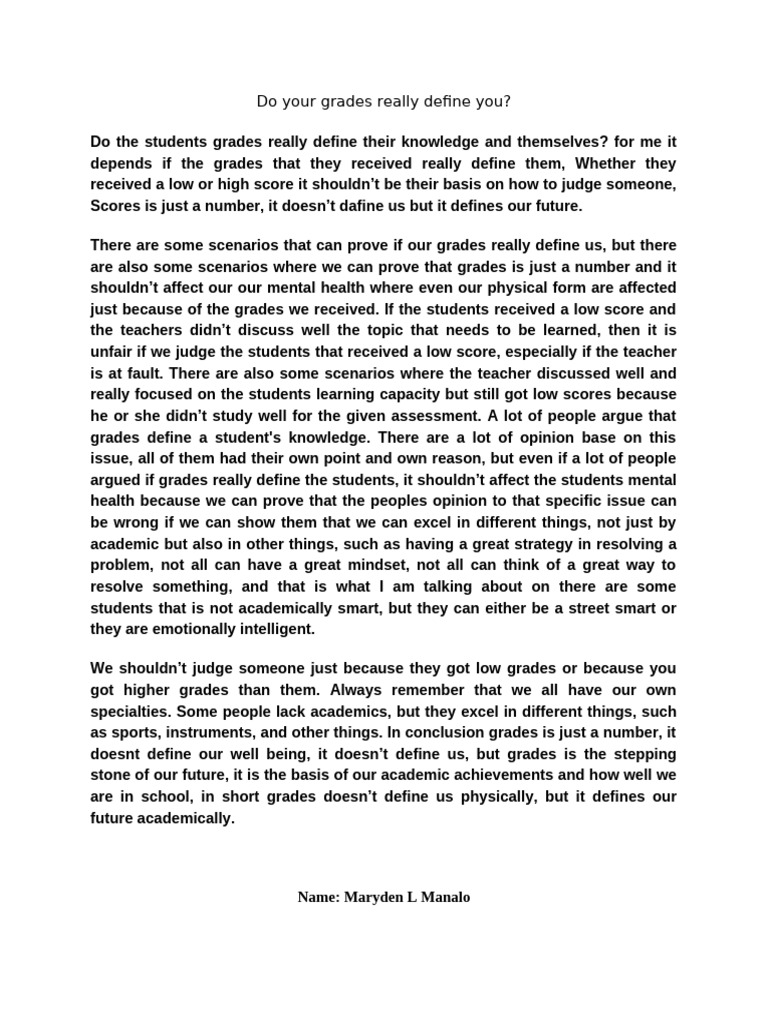 Do Your Grades Really Define You | PDF | Knowledge | Psychology