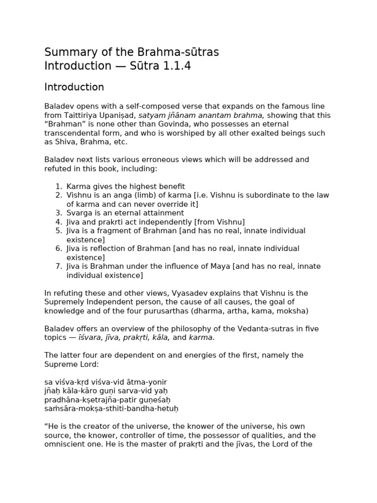 Overview of Brahma-sūtras Philosophy | PDF | Brahman | Vedas