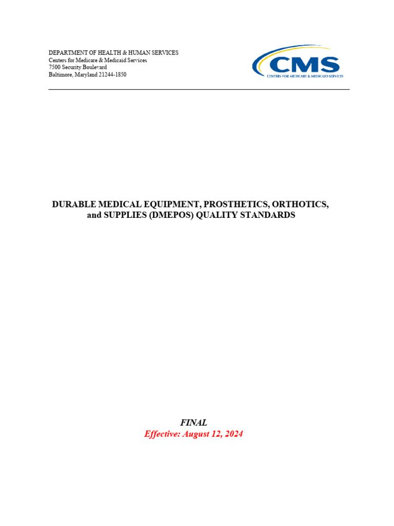 DMEPOS Quality Standards Overview | PDF | Prosthesis | Wheelchair