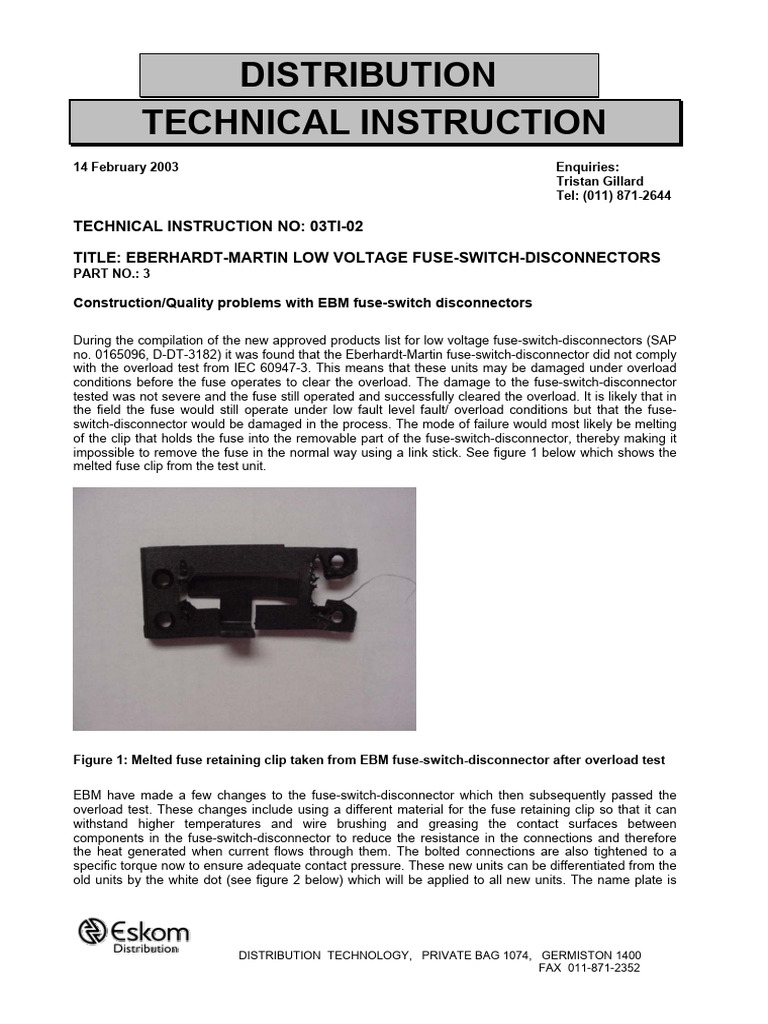 Distribution Technical Instruction | PDF | Fuse (Electrical ...