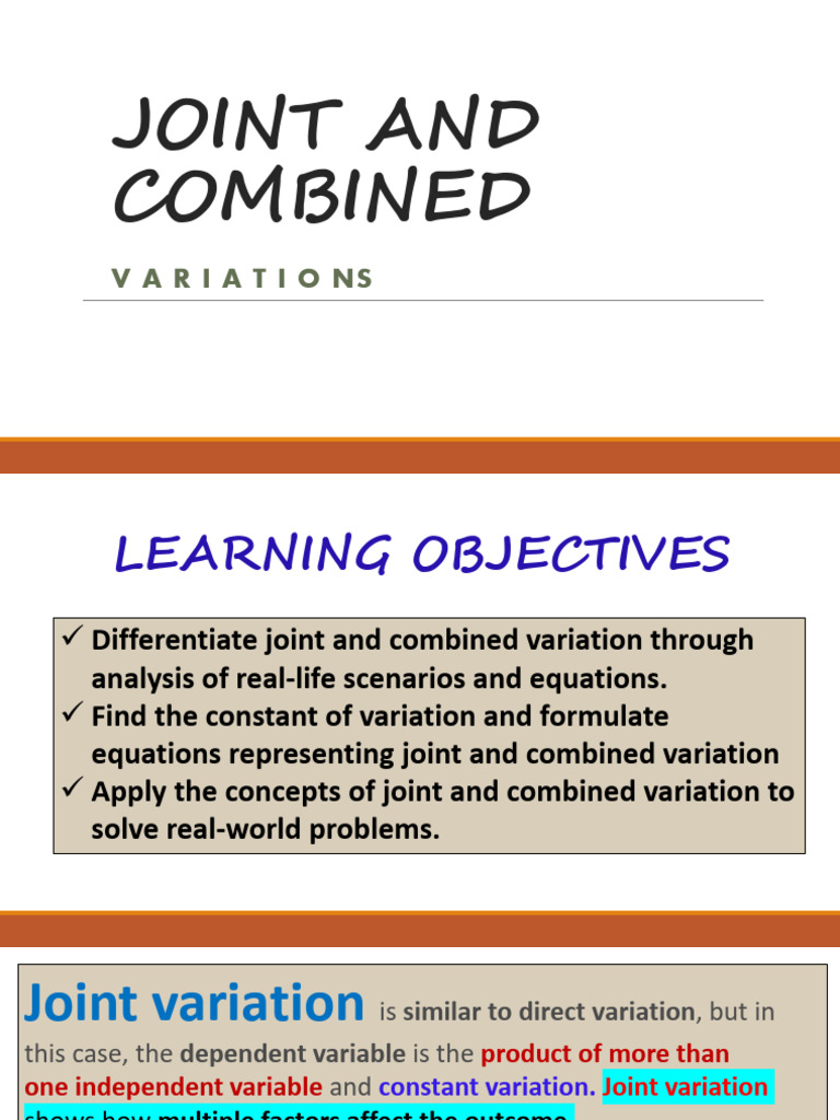 Understanding Joint and Combined Variation | PDF | Variable ...