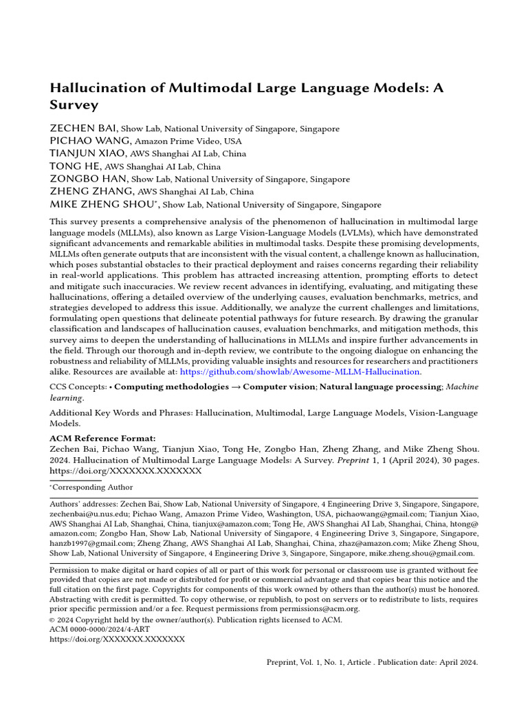 Hallucination of Multimodal Large Language Models: A Survey | PDF ...