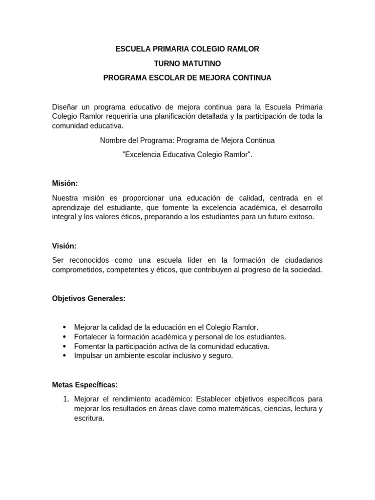 Programa de Mejora Continua Escolar | PDF | Evaluación | Enseñando