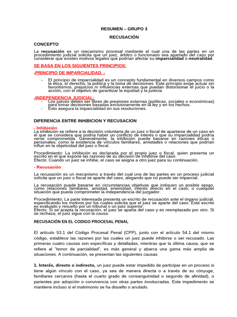 Recusación: Principios y Procedimientos | PDF | Fiscal | Juez