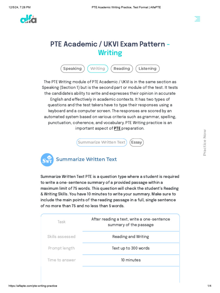 PTE Academic Writing Test Overview | PDF | Human Communication | Learning
