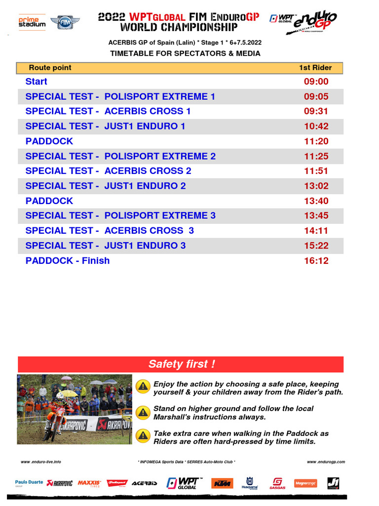 Acerbis GP Spain 2022 Timetable Guide | PDF