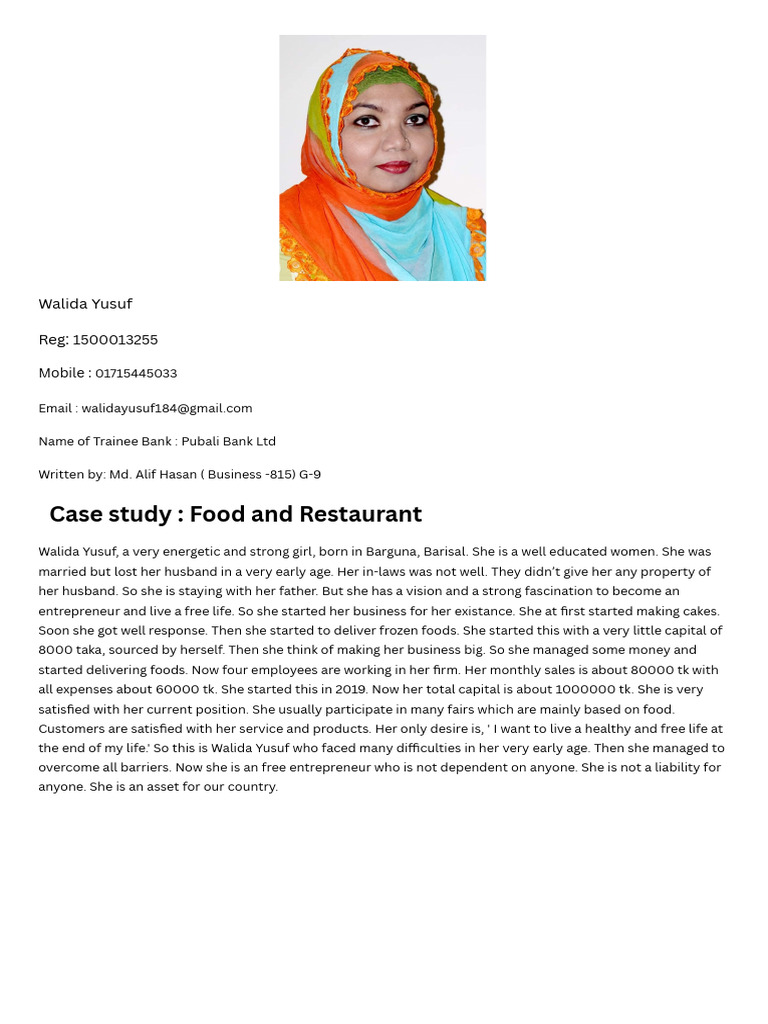 Walida Yusuf: Entrepreneurial Journey | PDF
