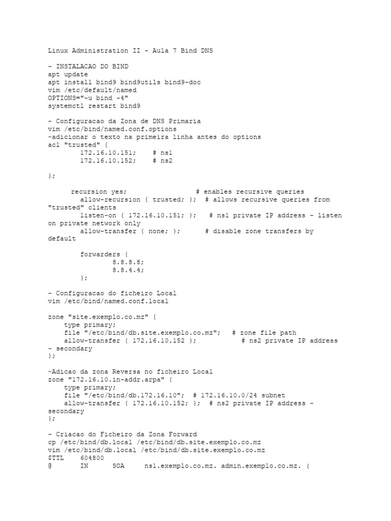 Linux Administration II - Aula 07 Bind DNS | PDF
