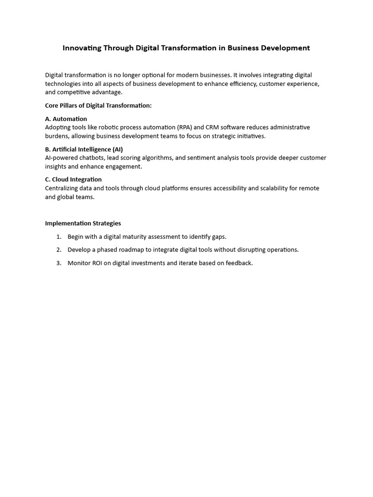 Innovating Through Digital Transformation in Business Development | PDF
