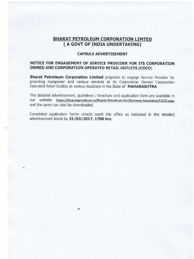 BPCL COCO Service Provider Notice 2025 | PDF | Petroleum | Fossil Fuels