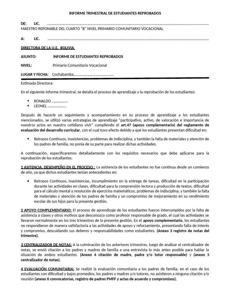 INFORME DE ESTUDIANTES REPROBADOS | PDF | Evaluación | Cognición