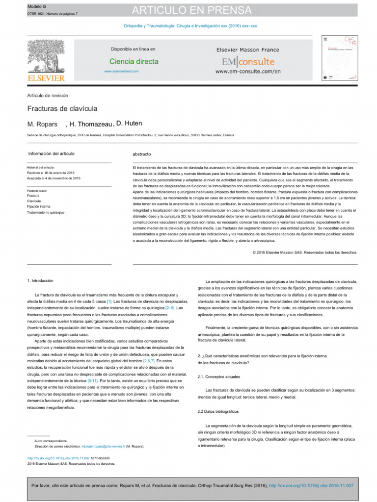 Articulo Elsevier de FX Clavicula | PDF | Traumatologia | Hombro